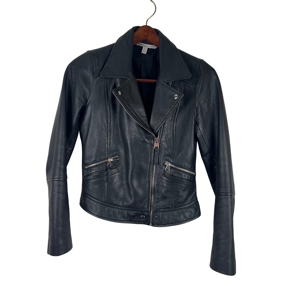 Zara Trafaluc Womens Black Lambskin Leather Biker Moto Jacket Medium Butter Soft